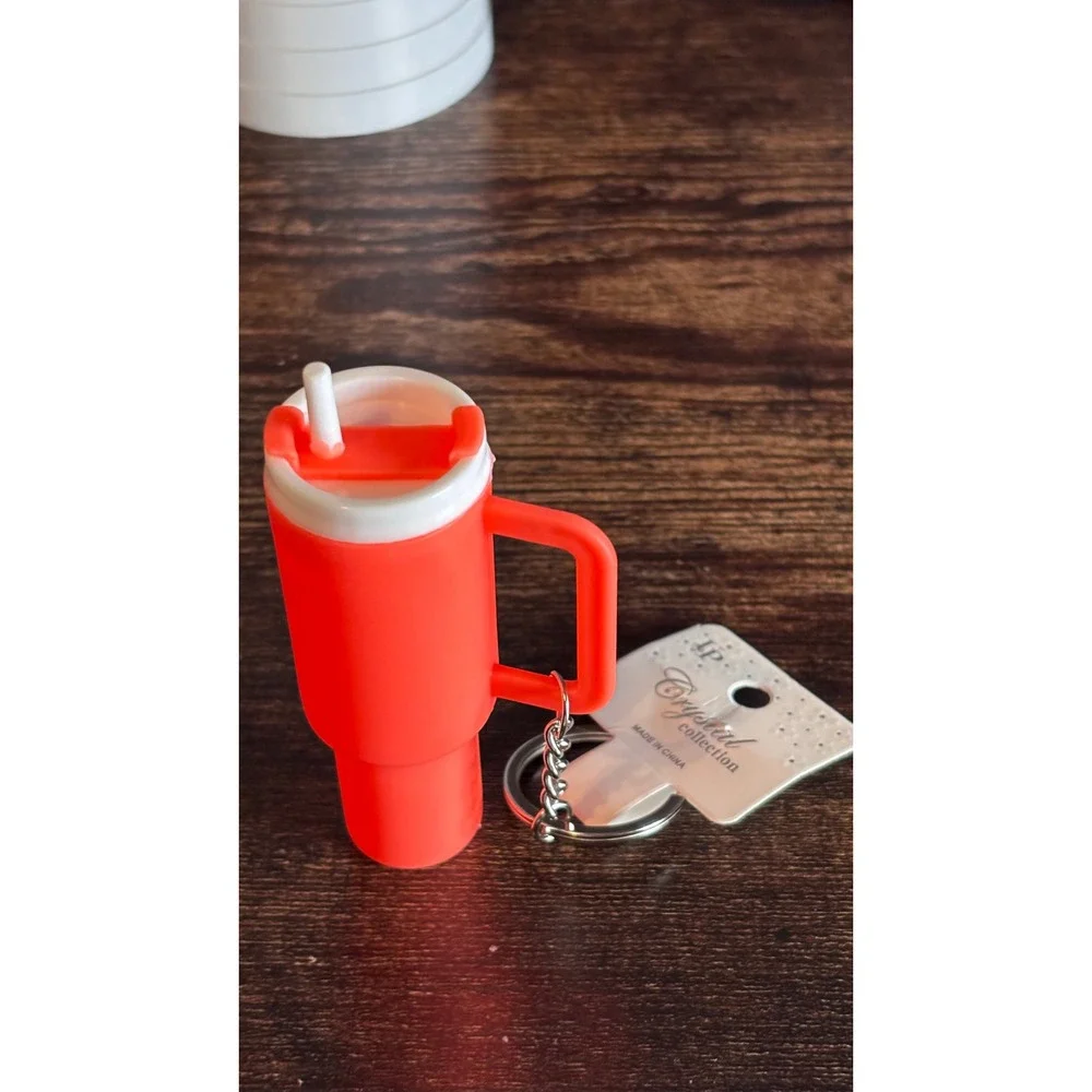 Crystal Collection Neon Orange Silicone Tumbler Keychain Mini Mug Charm